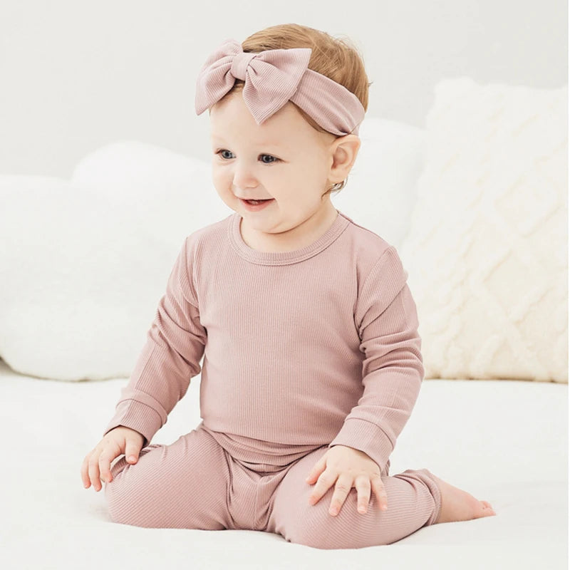 Striped Bamboo Fiber Toddler Pajamas Set Soft Kid Baby Boy Girl Clothes Long-Sleeve Baby Clothing Set Sleepwear for Girls