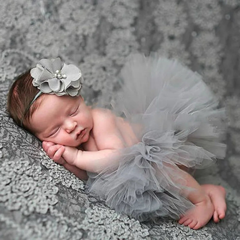 Baby Tutu Skirt Newborn Photography Props Cute Princess Infant Outfit With Flower Headband Accesssories Baby Girls Dress