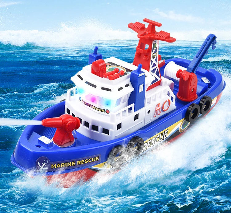 Pool Bath Toys For Kids Music LED Light Electric Marine Rescue Fire Fighting Boat Classic Children Spray Water Toys Summer