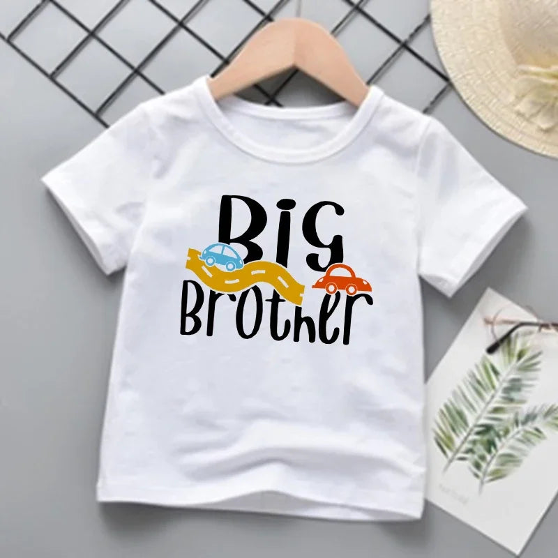 Big Bro Lil Bro Family Matching T-shirts Cartoon Printed Sibling Tee Child Tops Boys Short-sleeve Clothes for Summer Kids Outfit