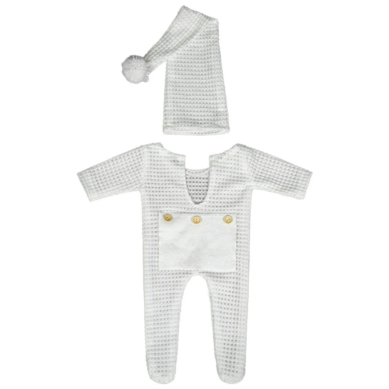 2 Pcs Newborn Photography Props Crochet Outfit Baby Romper Hat Set Infants Photo Cap Jumpsuit Bodysuit Clothin