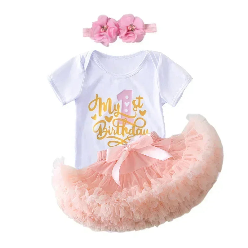 1 Year Baby Girl Clothes Birthday Party Tutu Skirt Headband Set Newborn Baby Girls Outfits Toddler Infant Girls Costume