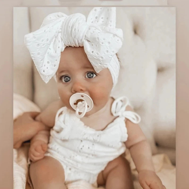 Baby Girl Bows Headband Newborn Turban Hole Hairband Embroidery Accessory Kids HairBand Outdoor Summer Toddler children HeadWrap