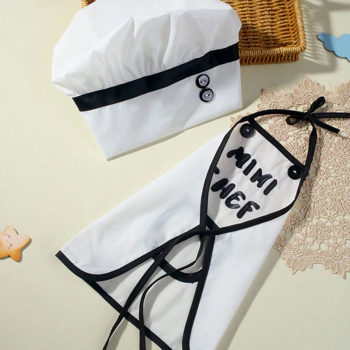 Ylsteed Newborn Chef Set for Photo Shooting Baby Boy Photo Props Bread Print Newborn Picture Idear Infant Photography Outfits