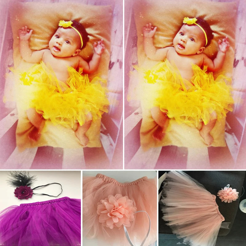 Baby Tutu Skirt Newborn Photography Props Cute Princess Infant Outfit With Flower Headband Accesssories Baby Girls Dress